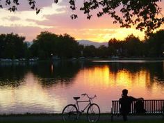 Sunset over Denvers Washington Park Lake
